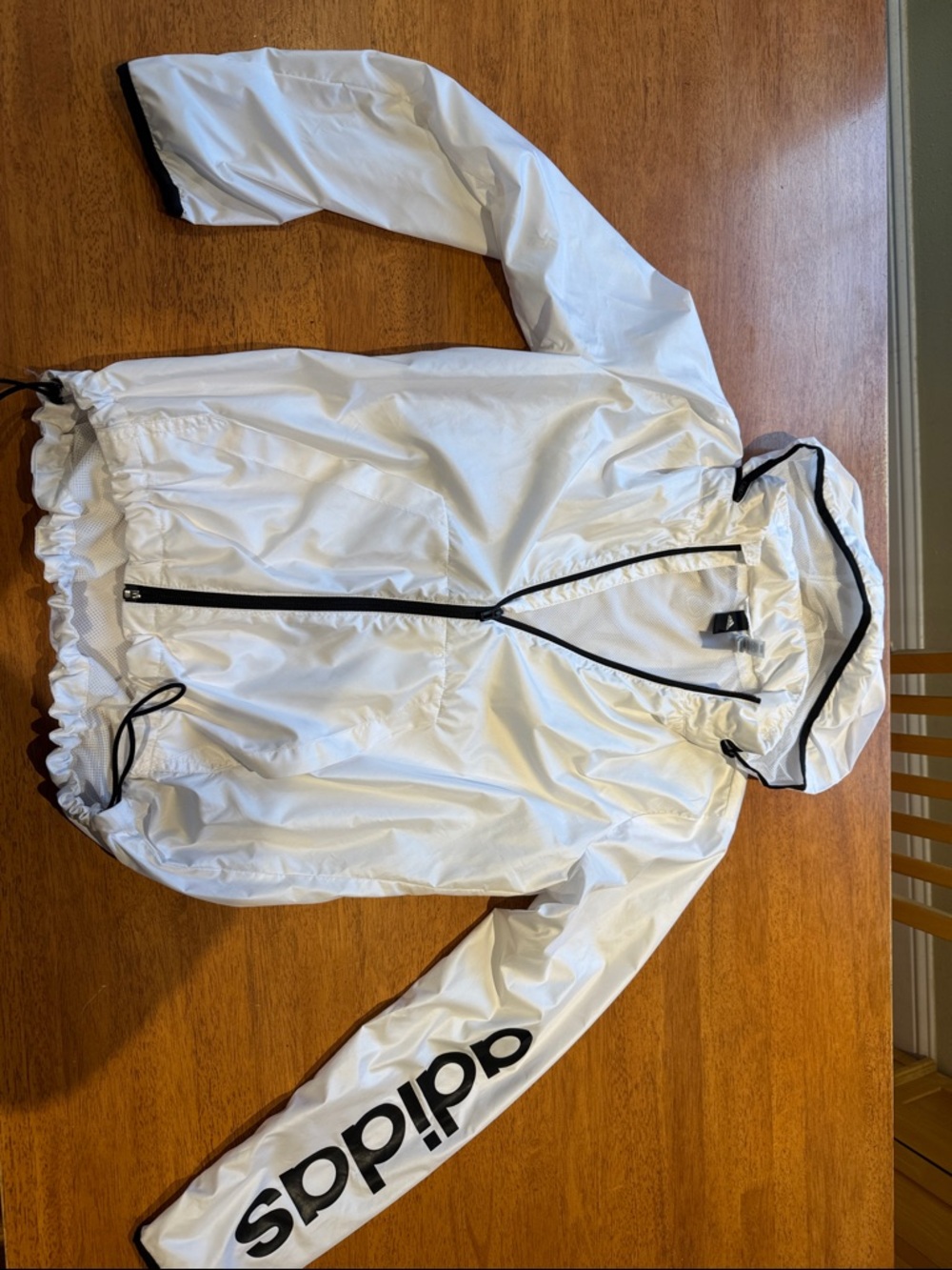 adidas White Windbreaker with Black Accents and Logo - size medium